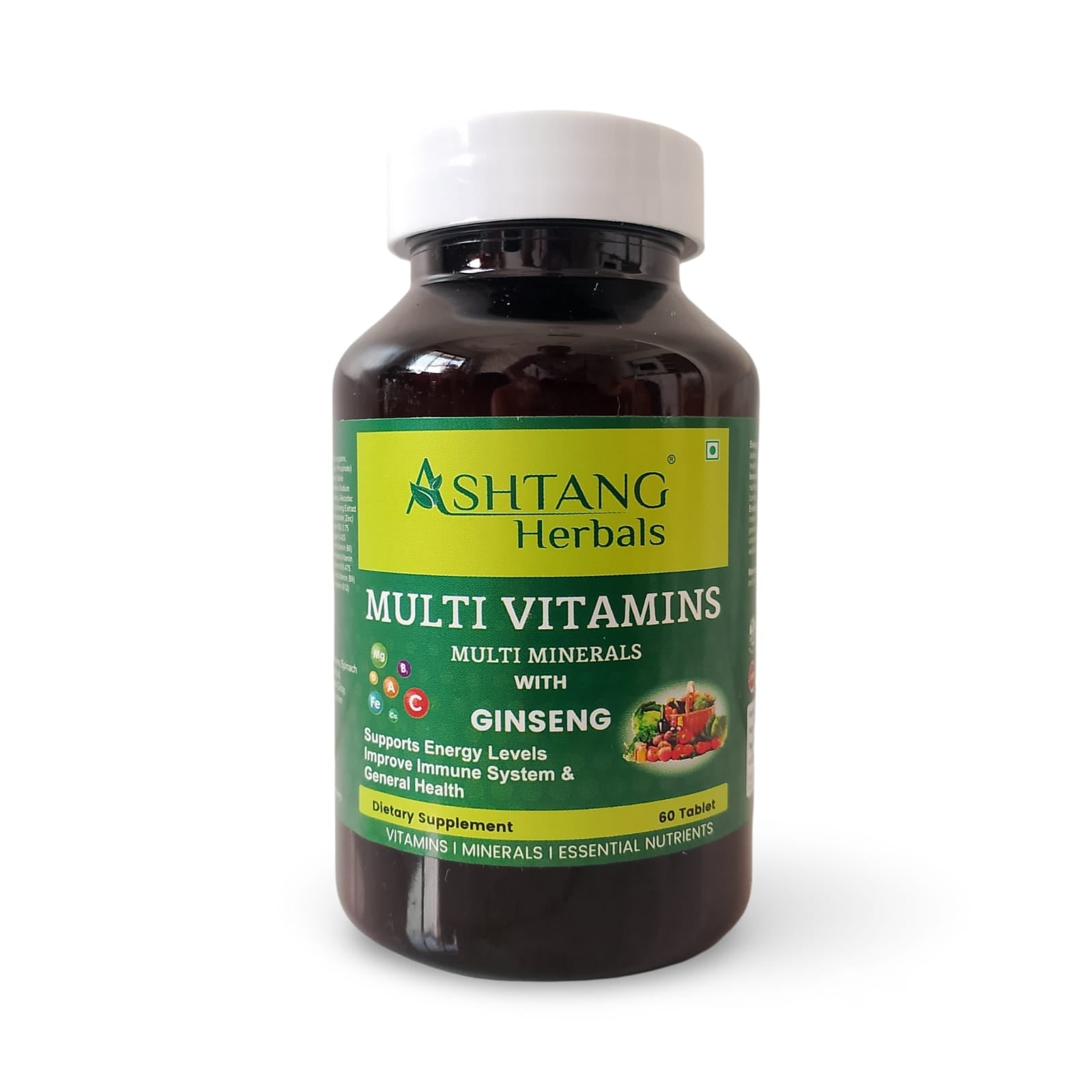Bottle of Ashtang Herbals Multi Vitamins with Ginseng on a white background